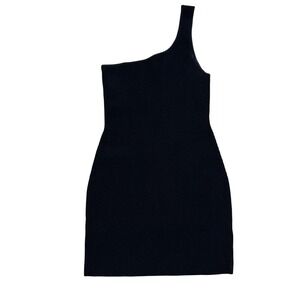 Babaton Sculpt Knit One Shoulder Mini Dress Black Ribbed Asymmetrical Size M